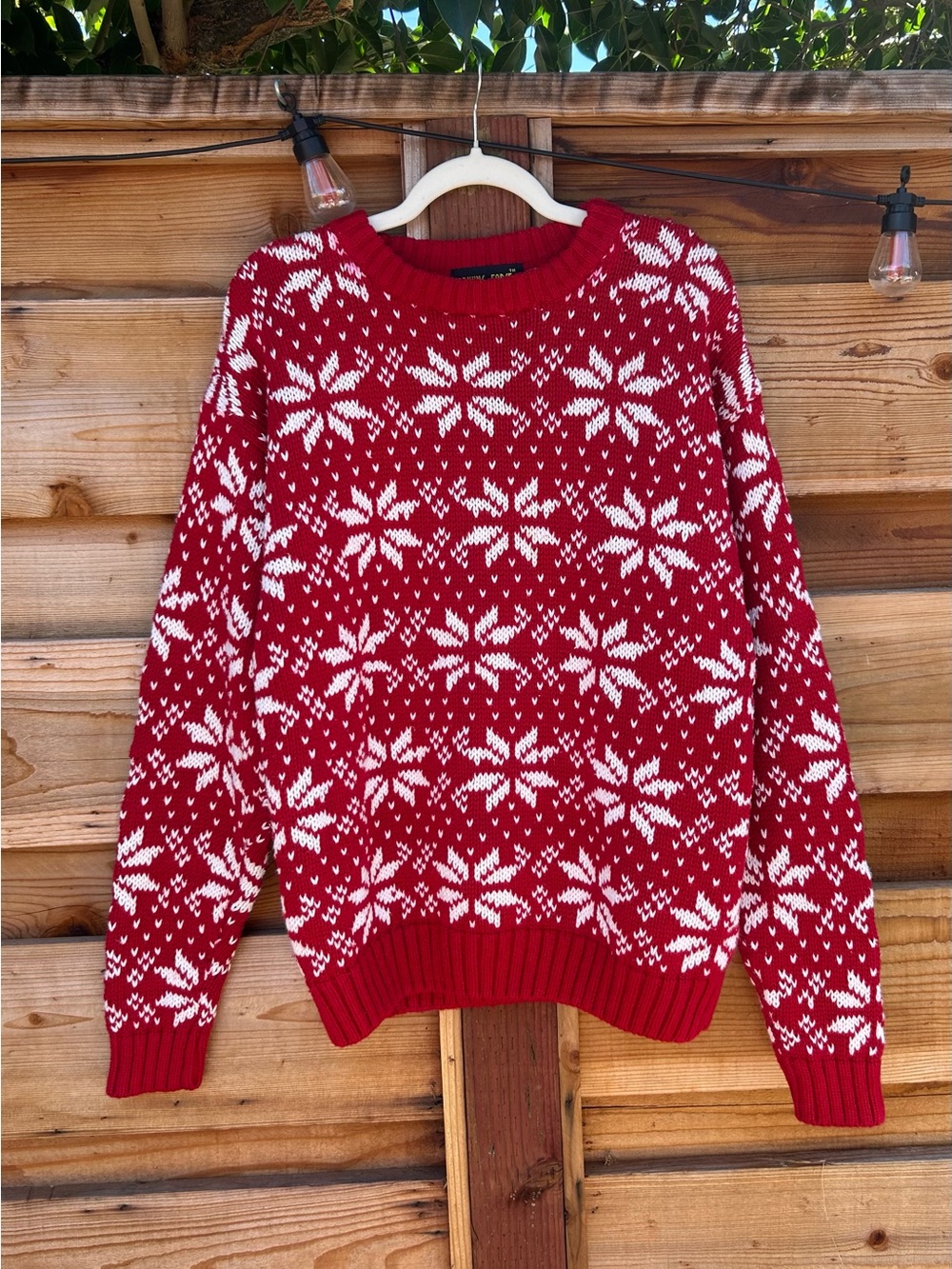 Vintage 90s Red Christmas Snowflake Fair Isle Chunky Cotton Ramie Sweater XL